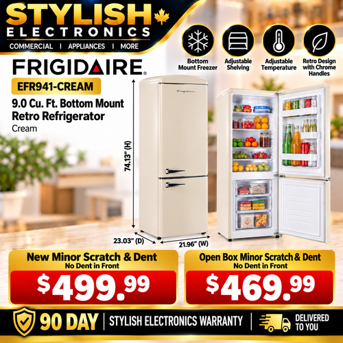 Frigidaire EFR941-CREAM 9.0 cu. ft. cream retro refrigerator Stylish Electronics ad