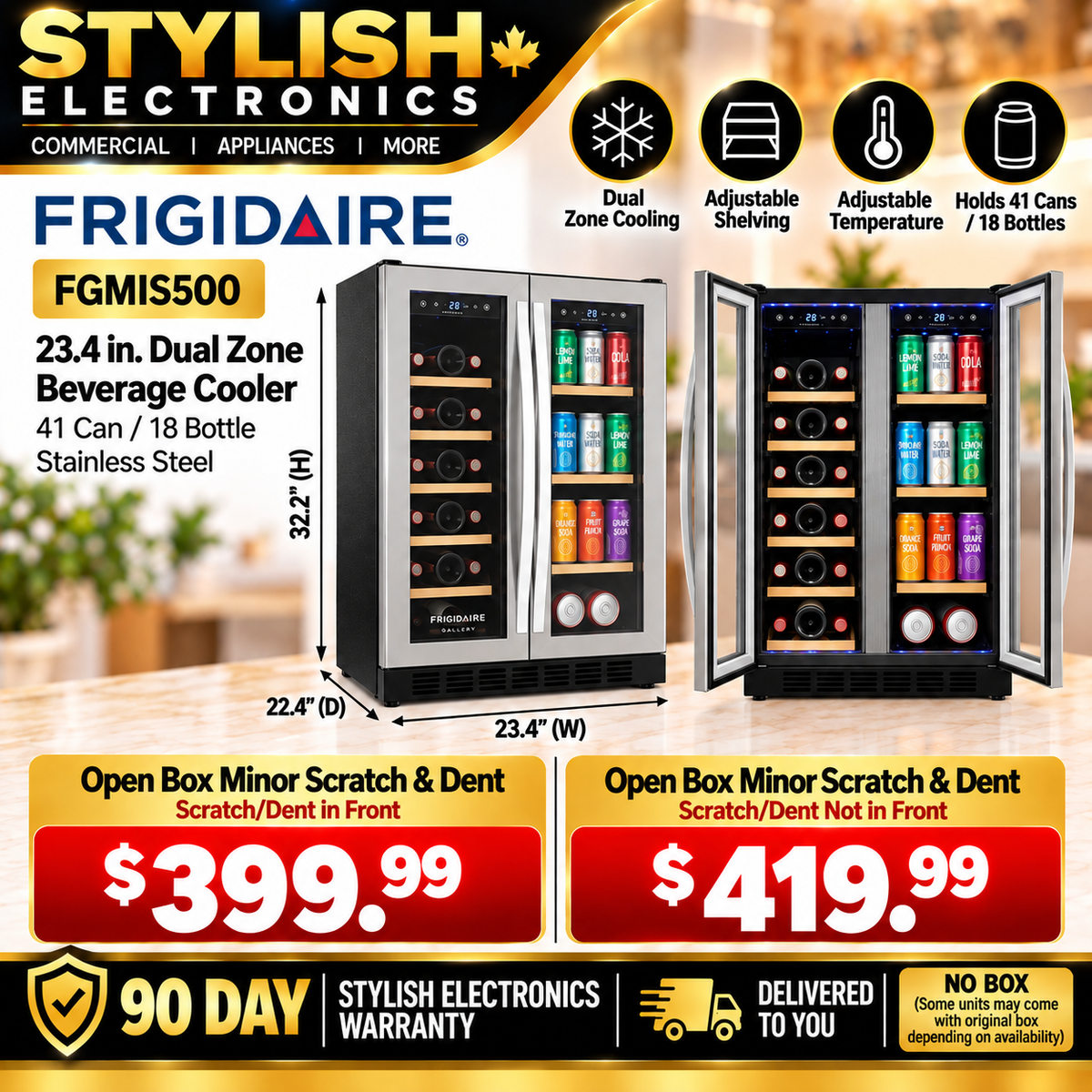 Frigidaire FGMIS500 23.4 inch dual zone beverage cooler Stylish Electronics ad