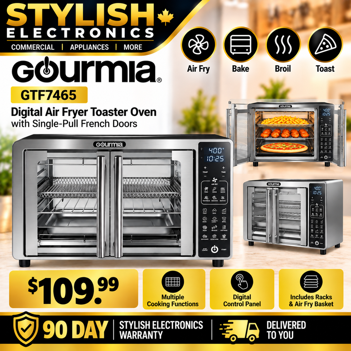 Gourmia GTF7465 Digital Air Fryer Toaster Oven Stylish Electronics ad