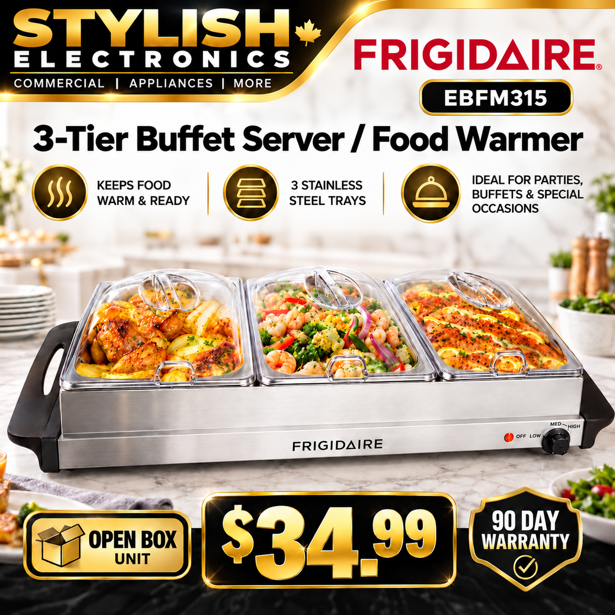 Frigidaire EBFM315 3-tier buffet server food warmer - Stylish Electronics