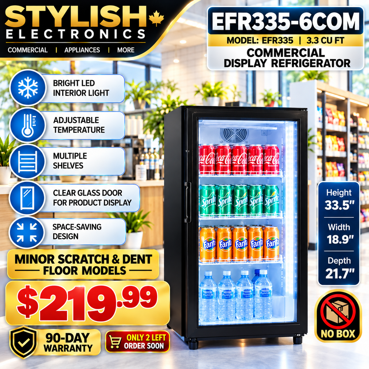 Frigidaire EFR335-6COM 3.3 cu. ft. commercial glass door display refrigerator - Stylish Electronics