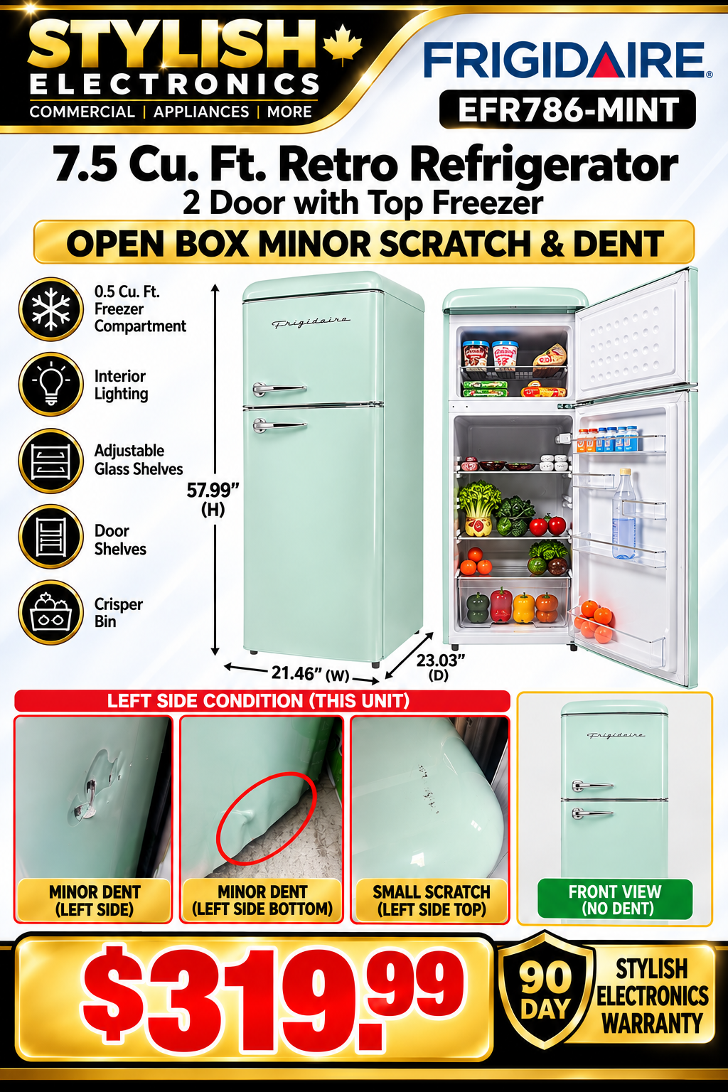 Frigidaire EFR786-MINT open box minor scratch and dent refrigerator ad