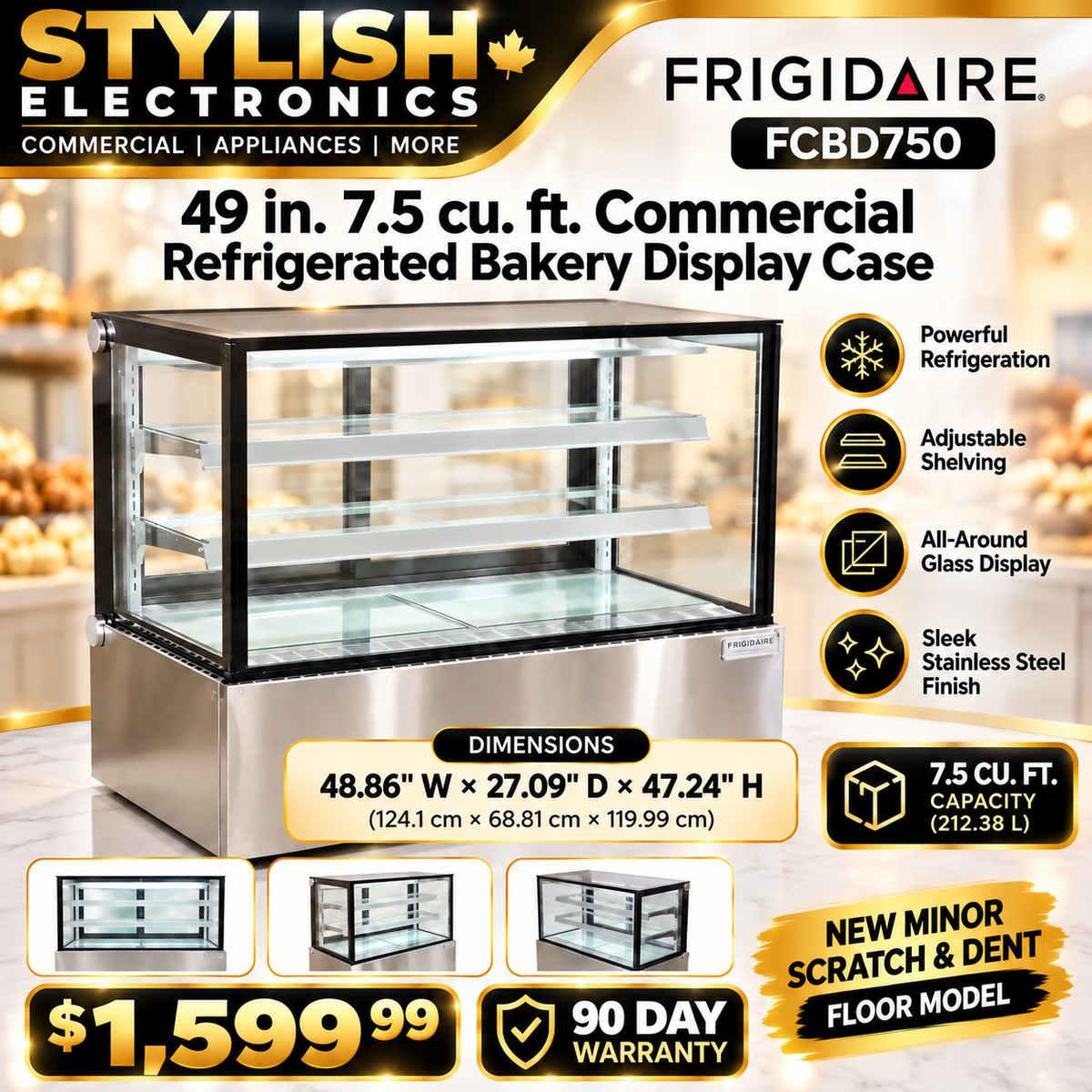 Frigidaire FCBD750 7.5 cu. ft. commercial refrigerated bakery display case - Stylish Electronics