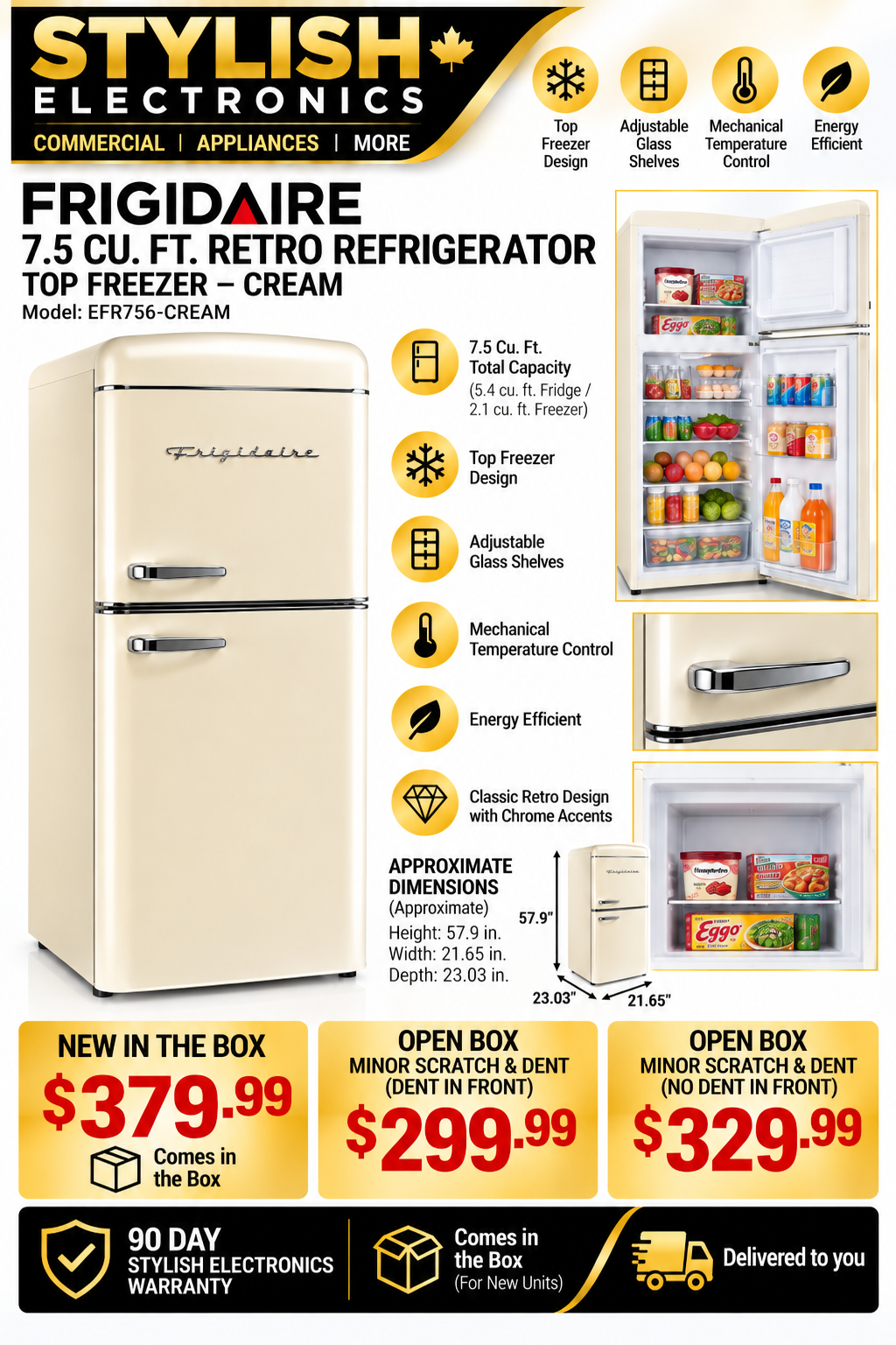 Frigidaire 7.5 cu. ft. Retro Refrigerator – Cream