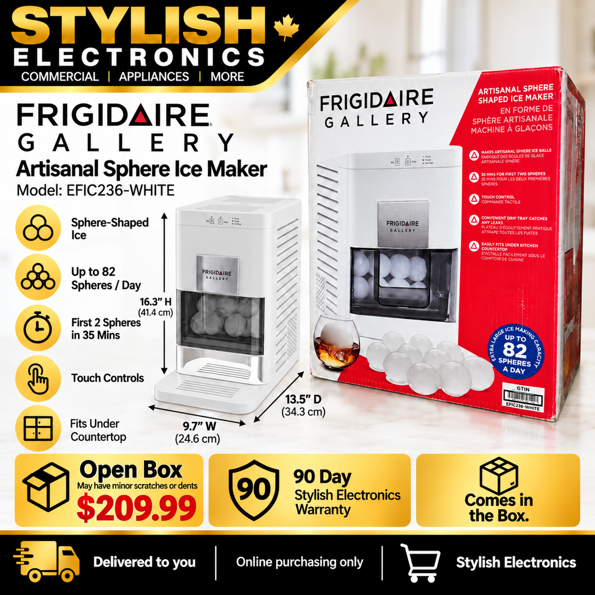 Frigidaire Gallery EFIC236-WHITE open box artisanal sphere ice maker