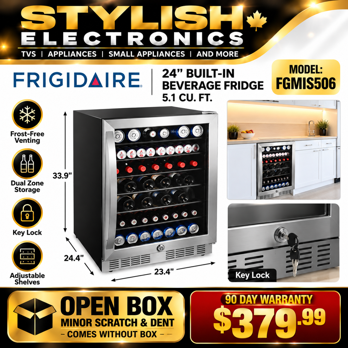Frigidaire FGMIS506 24-inch 5.1 cu. ft. built-in beverage fridge - open box minor scratch and dent - 90-day warranty - $379.99