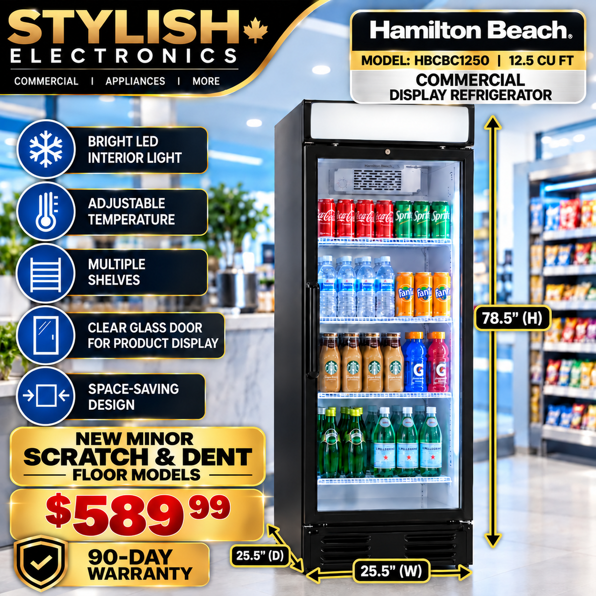 Hamilton Beach HBCBC1250 12.5 cu. ft. commercial glass door merchandiser - Stylish Electronics