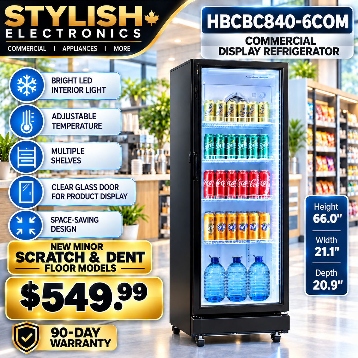 Hamilton Beach HBCBC840-6COM commercial display refrigerator - Stylish Electronics