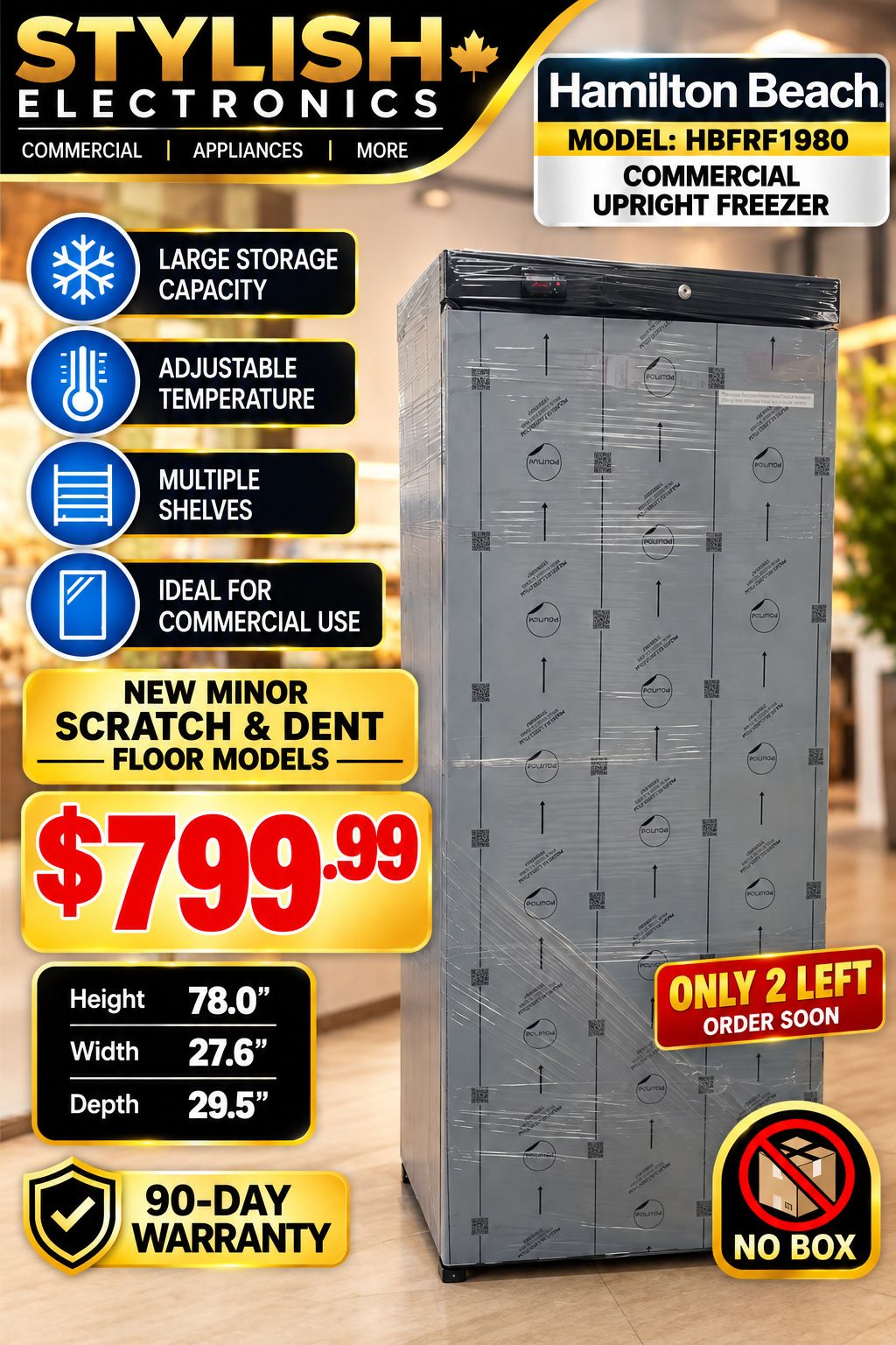 Hamilton Beach HBFRF1980 commercial upright freezer - Stylish Electronics