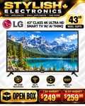 LG 43-inch UP70 4K UHD Smart TV - open box - $249.99 7-day warranty or $259.99 90-day warranty