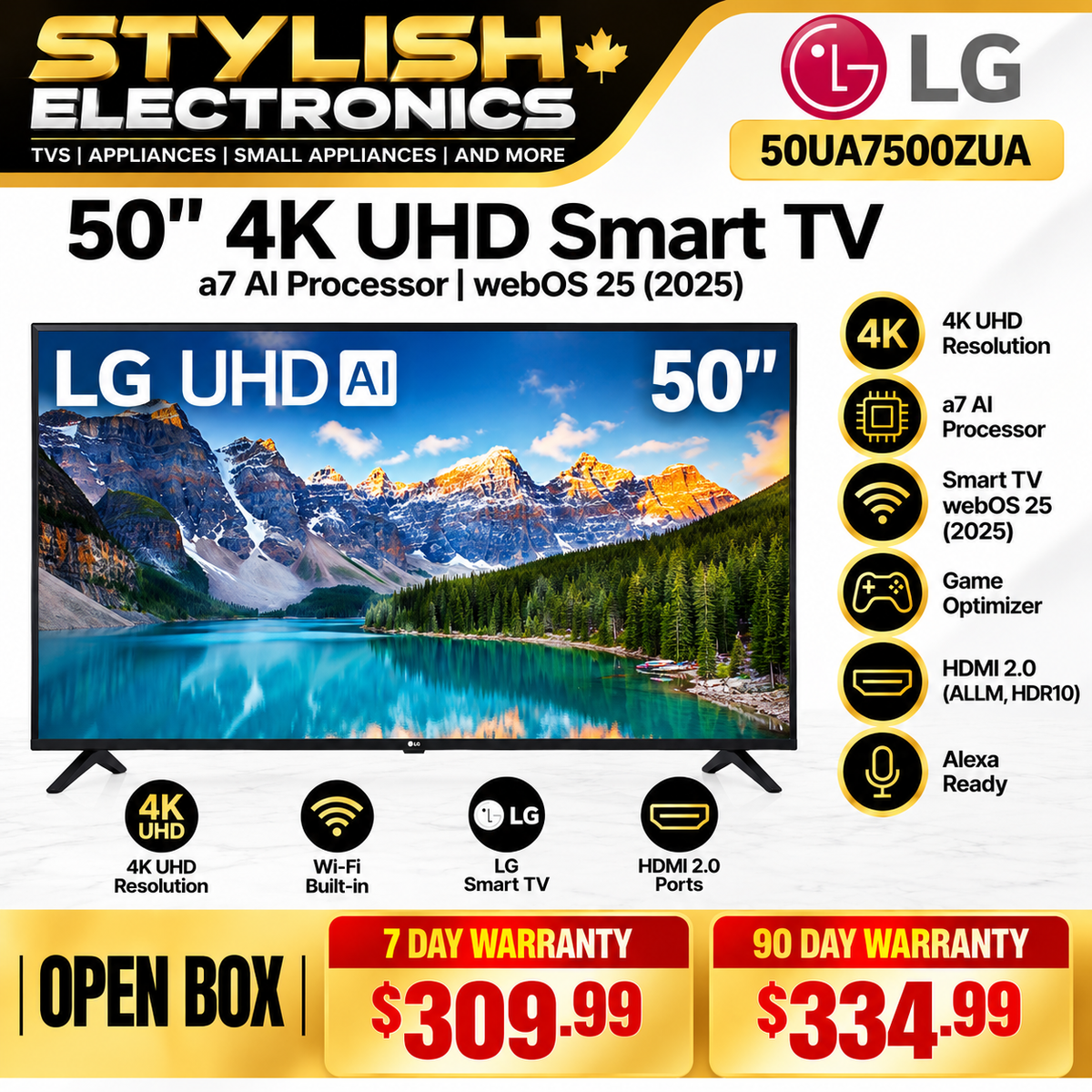LG 50 inch UA7500 4K UHD Smart TV open box - Stylish Electronics