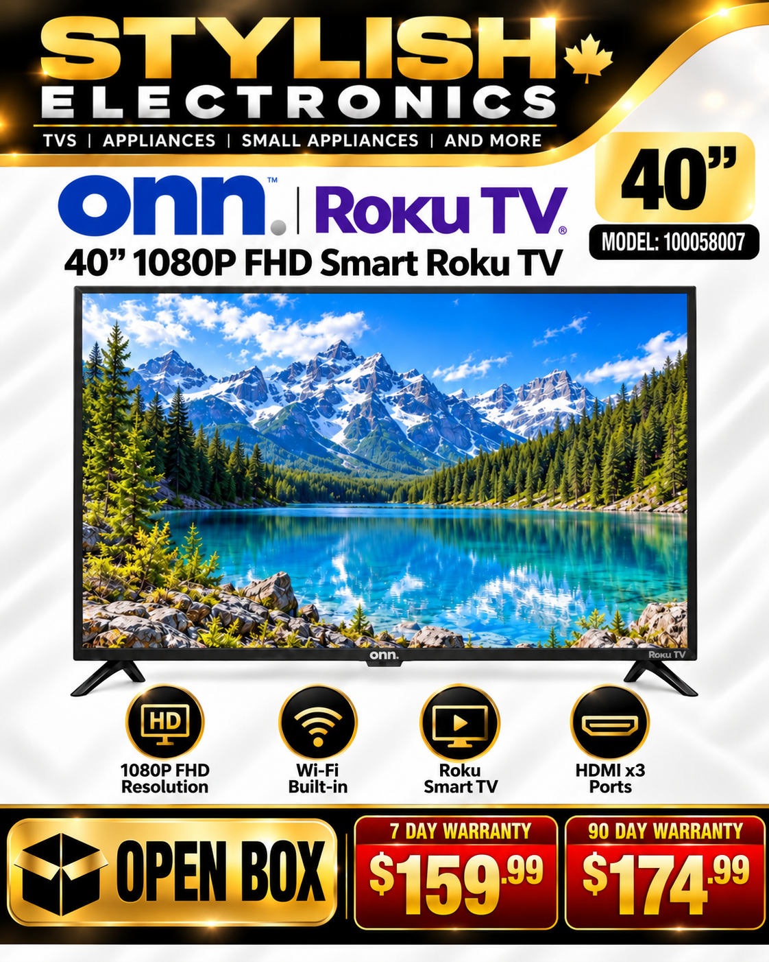 onn 40 inch 1080p FHD Smart Roku TV open box - Stylish Electronics
