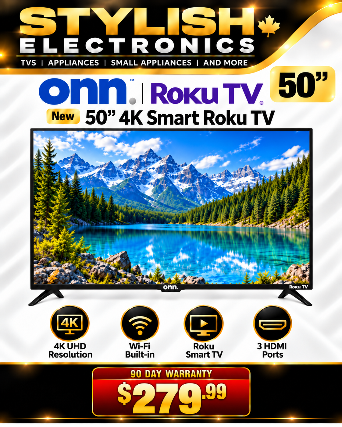 onn. 50-inch 4K Smart Roku TV - New - 90 day warranty - $279.99
